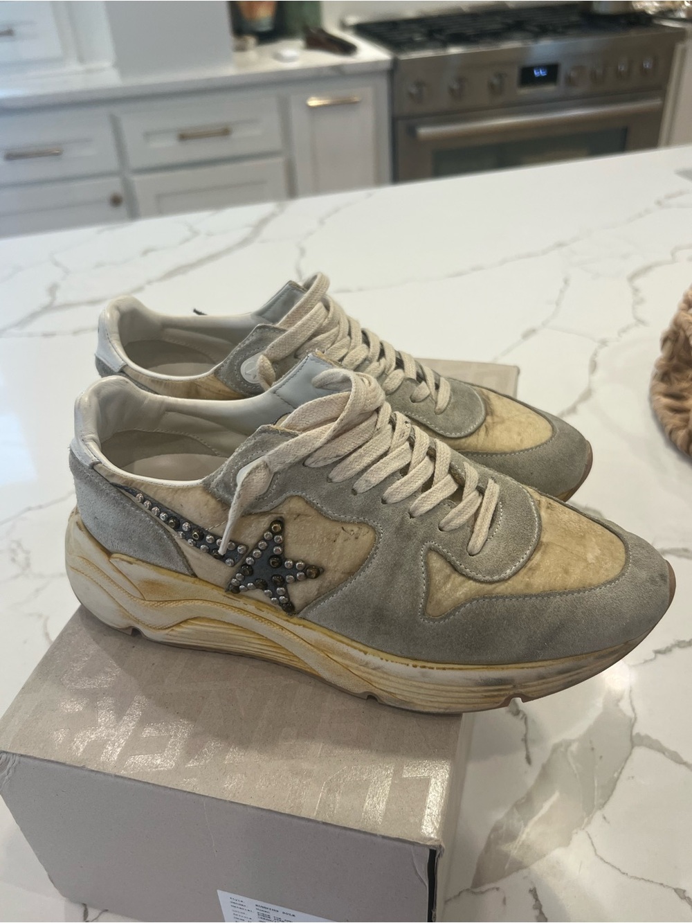 Golden Goose Cream and White Running Sole Sneakers - Picture 7 of 8